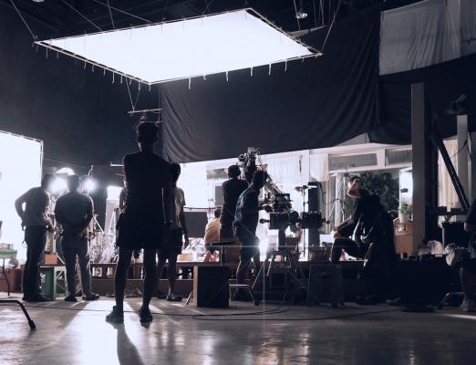 Filming on a sound stage. 