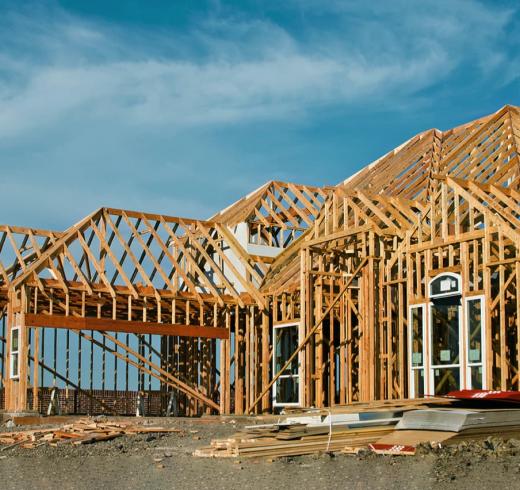 Structure of luxury home under construction. 